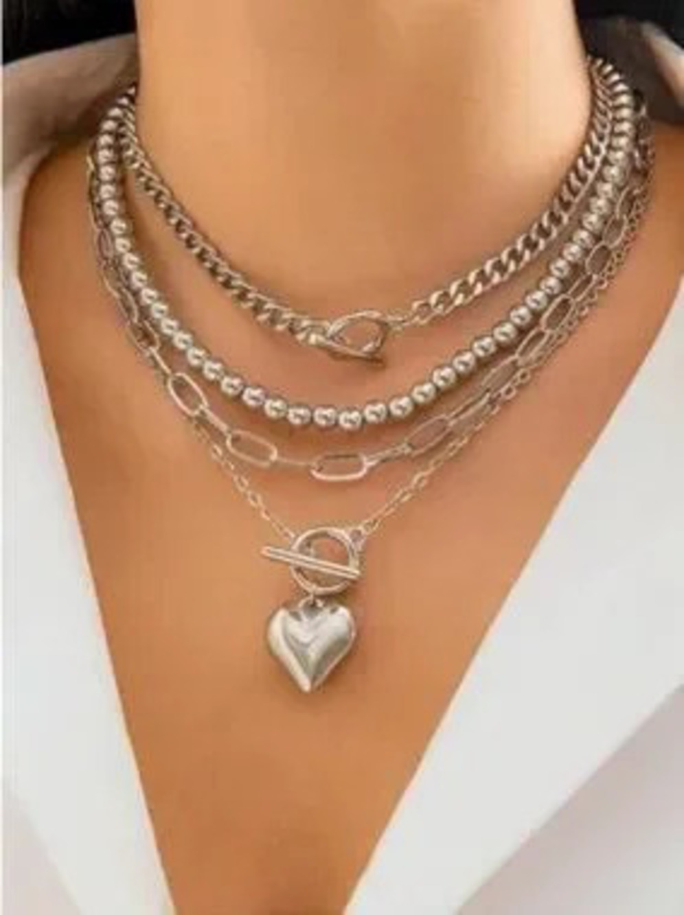 Anthropologie Layered Silver Toggle Heart Necklace